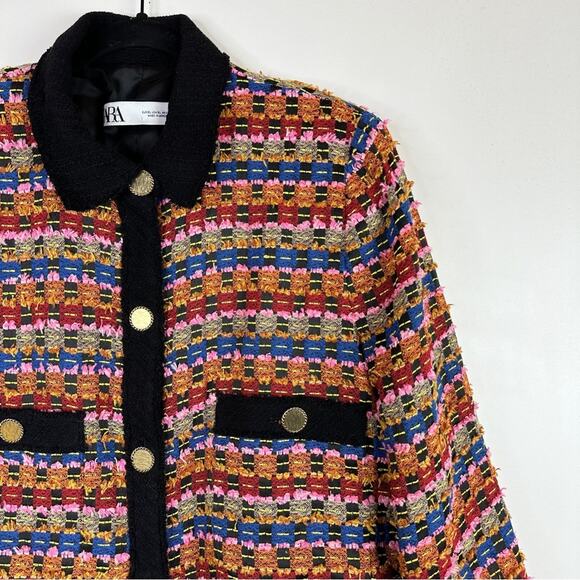 Zara Blogger Limited Edition Textured Tweed Multi Color Blazer Jacket. - Picture 9 of 16